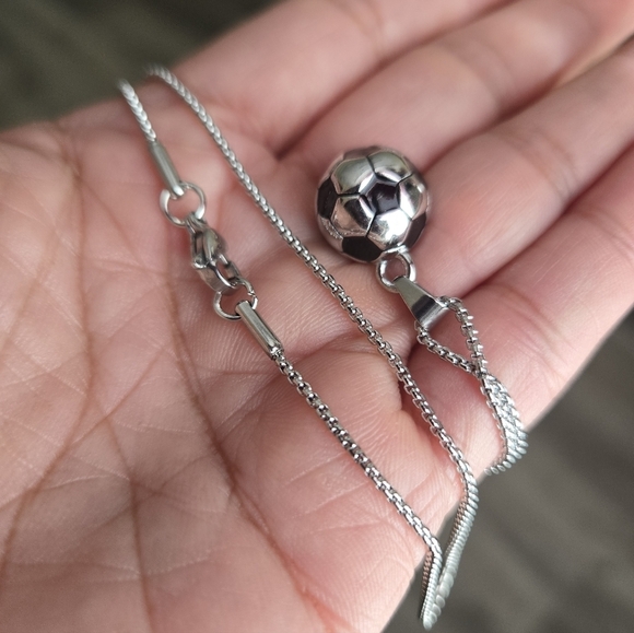 1pc Fashionable stainless Steel Sports Soccer Ball Necklace 18" - Picture 6 of 8